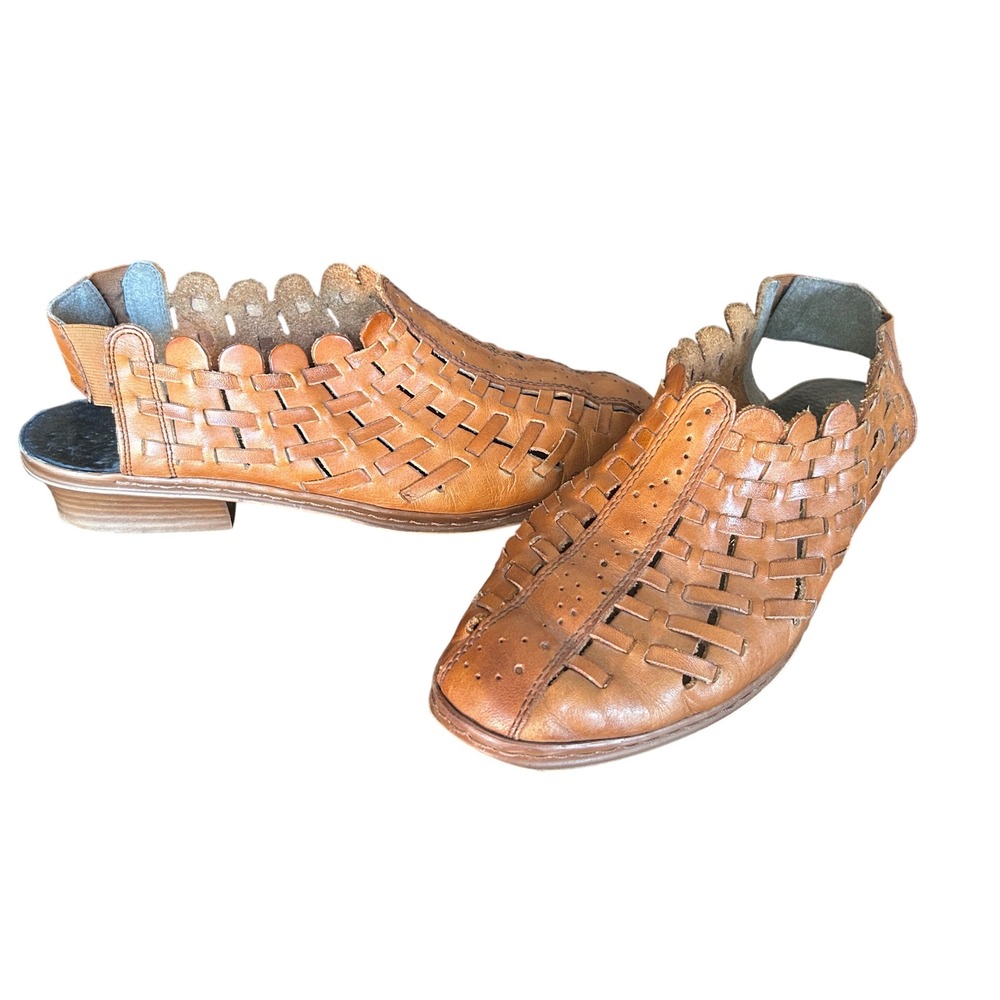 Rieker Huarache Sandals Soft Leather 42 / 10.5 Tan Brown Good Boho Artisan